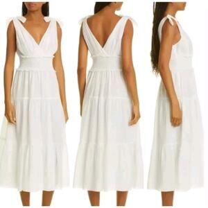 CINQ À SEPT Tamar Tie-Strap Smocked Waist Tiered Dress Ivory Size 2